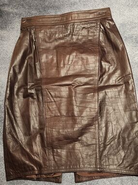 Vintage Brown Leather Pencil Skirt Festival Concert Western